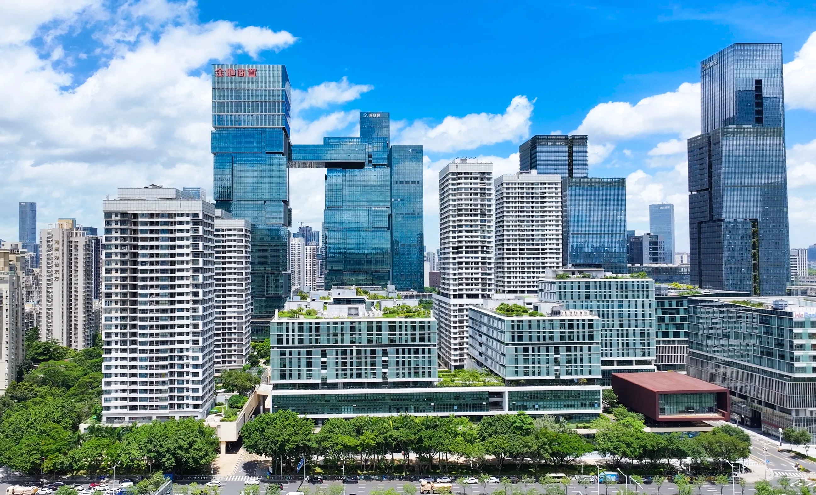 深圳南山区深圳湾科技生态园与周边科技建筑的城市天际线全景