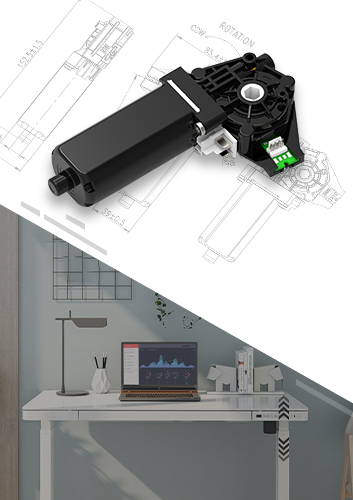 Classic electric adjustable standing desk DC gearbox motor PGM. W060 series, self-locking force >60kg (24 hours static does not slide, load current <3.6A, can be matched with the corresponding controller and button panel to form A unified lifting table drive system.